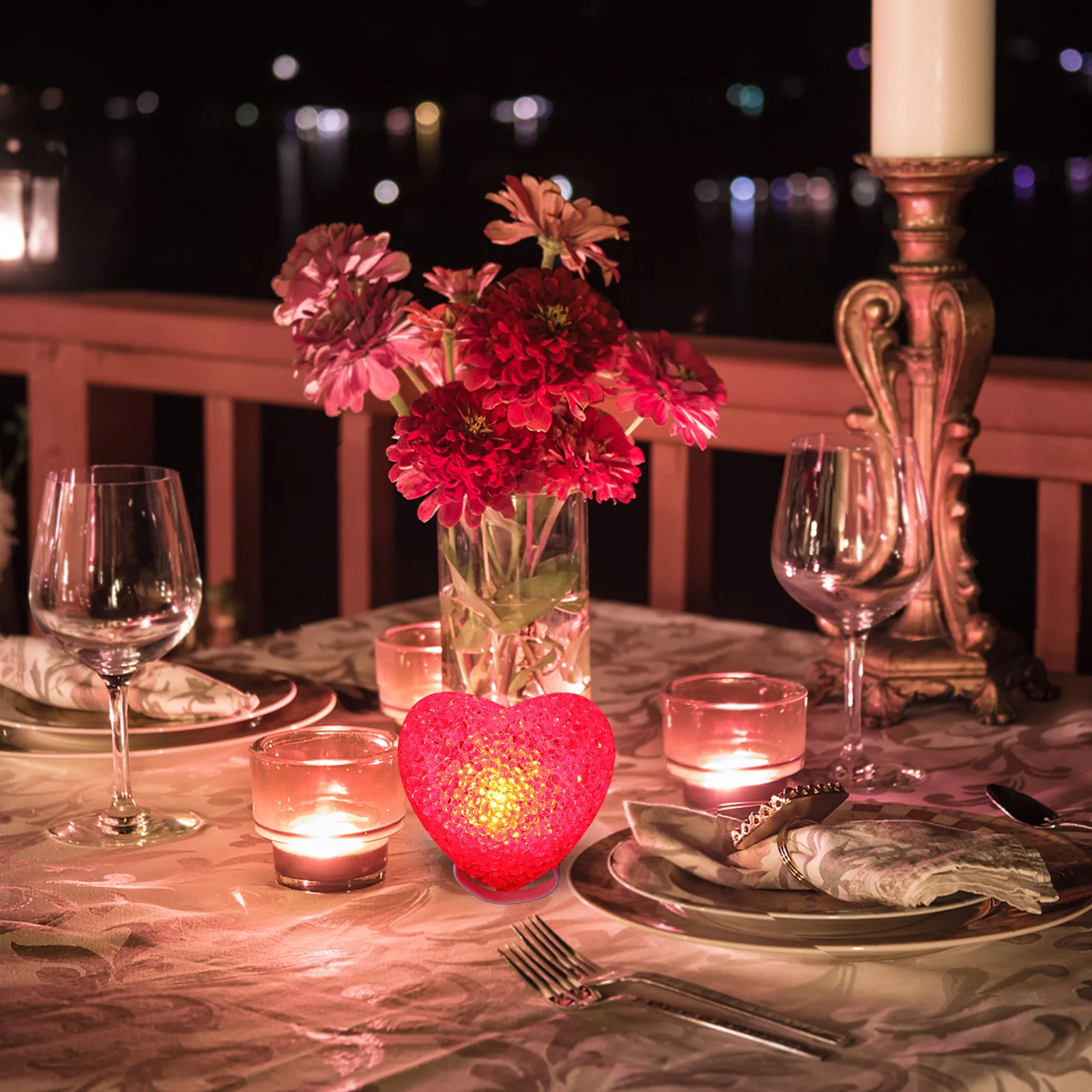 ضوء ليلي على شكل قلب 8 سم وردي Led مصباح توهج رومانسي لغرفة النوم ديكور عيد الحب مصباح متألق محمول