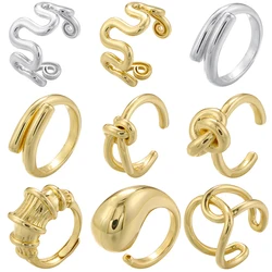 Metallic Finish Gold-Colored Rings for Women Simple Smooth Brass Gold-Plated Knot-Opening Rings Fashion Jewelry Wholesale:VJ544