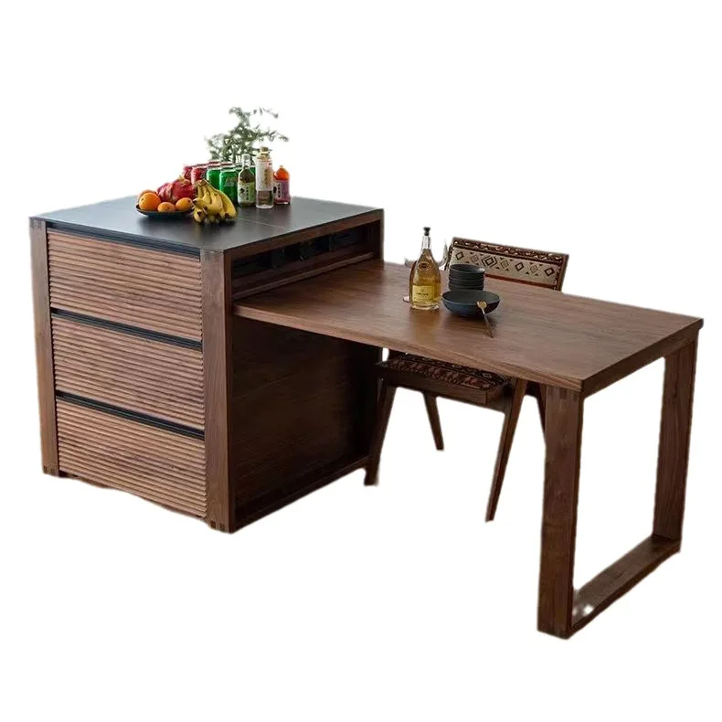 

North America, black walnut solid wood, one-piece telescopic, island, dining table
