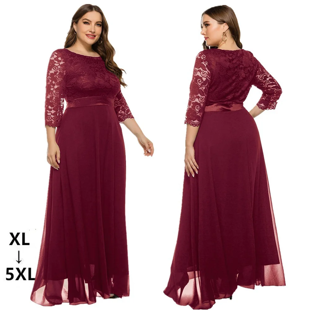 

Plus Size Formal Women's Dresses Sale Bridesmaid Cheap Lace Chiffon 2025 Evening Performance Wedding Party Gala Long Red Dress