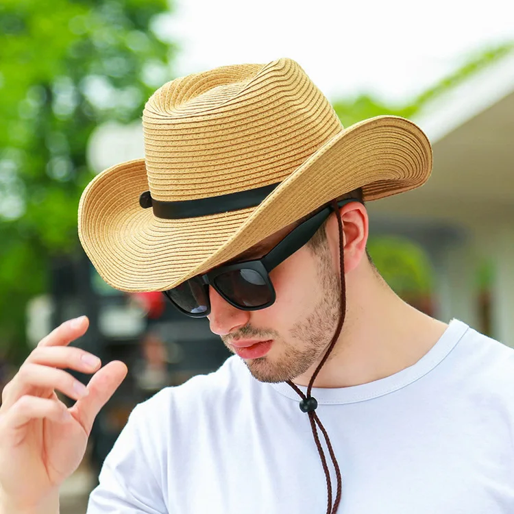 Sombrero de vaquero moldeable occidental de verano para hombre, protector solar de playa para mujer, sombrero de paja grande junto al sol