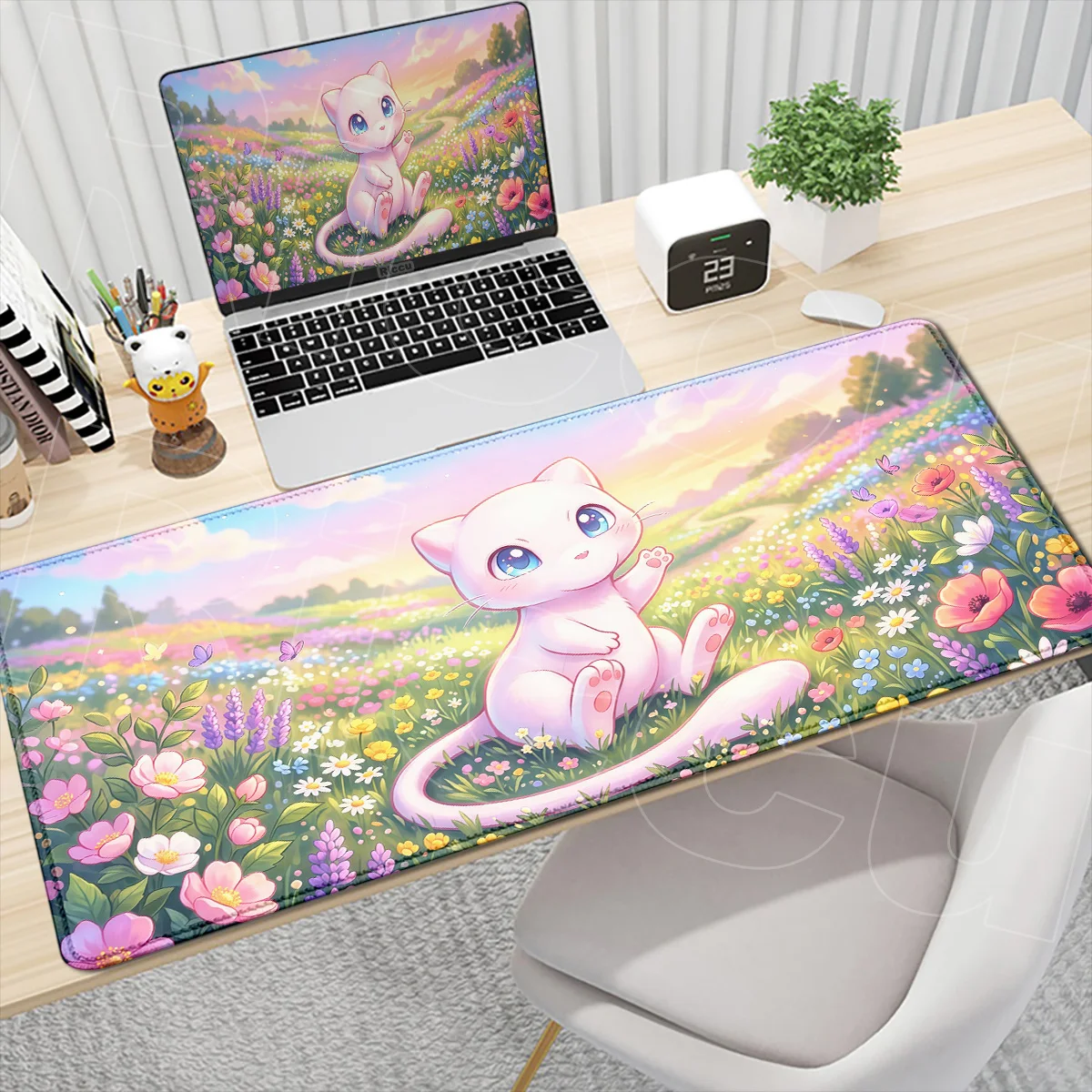 Büro-PC-Schrank, Tastaturmatten, Gummi, Gaming-Zubehör, Computer, Japan, rutschfest, Anime, Pokemon, Mewtwo, Mauspad, großer Tischteppich