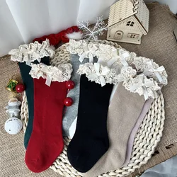 Winter Autumn Baby Girls Knee High Socks Lace Ruffle Long Sock Cotton Kids Toddlers Princess Christma Socken For 0-5Years