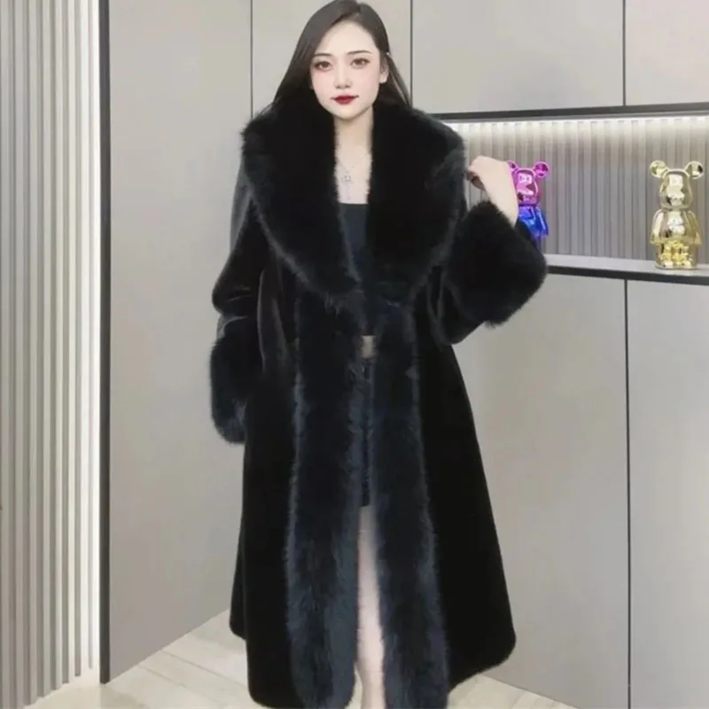 Otoño Invierno mujer moda imita piel chaqueta superior 2025 mujer longitud media prendas de vestir de felpa señoras coreanas abrigo de piel sintética de gama alta