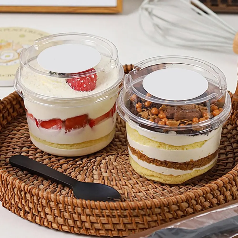 50Pcs 150/250ml Disposable Salad Cups Clear Plastic Round Shape Dessert Cups Bowl Containers with Lid Thickened