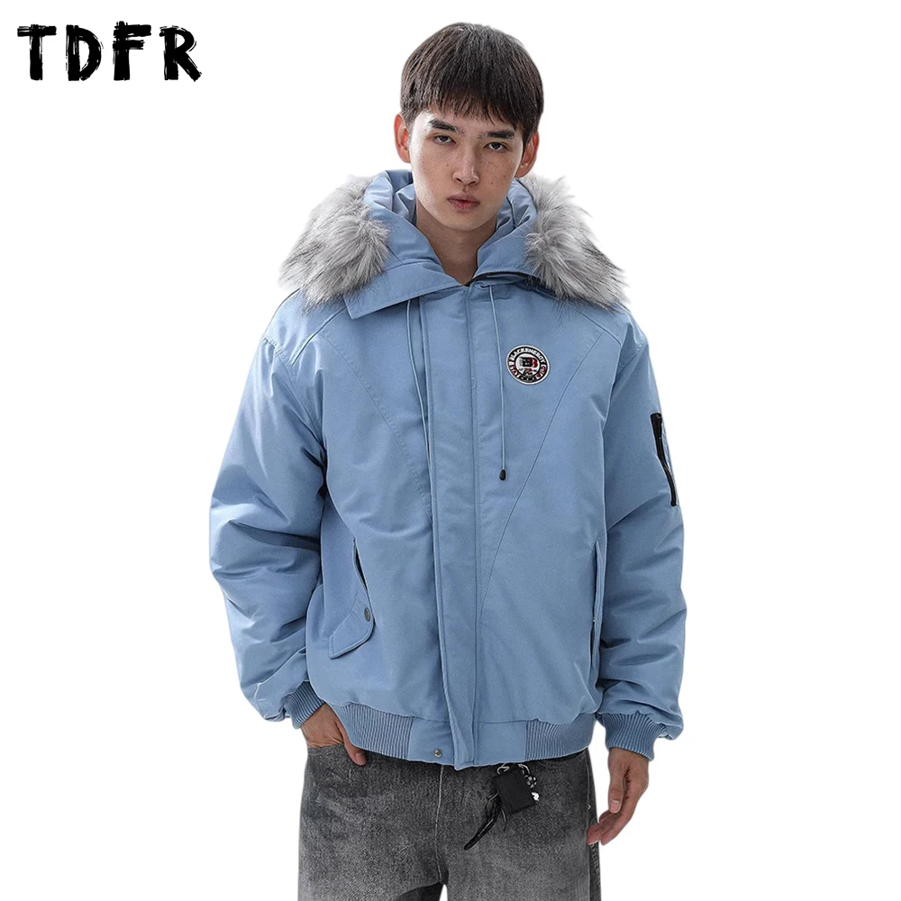 

Embroidery Spliced Cargo Padded Jacket Mens Winter Thick Safari Style Loose Long Sleeve Hooded Quilted Jacket Man