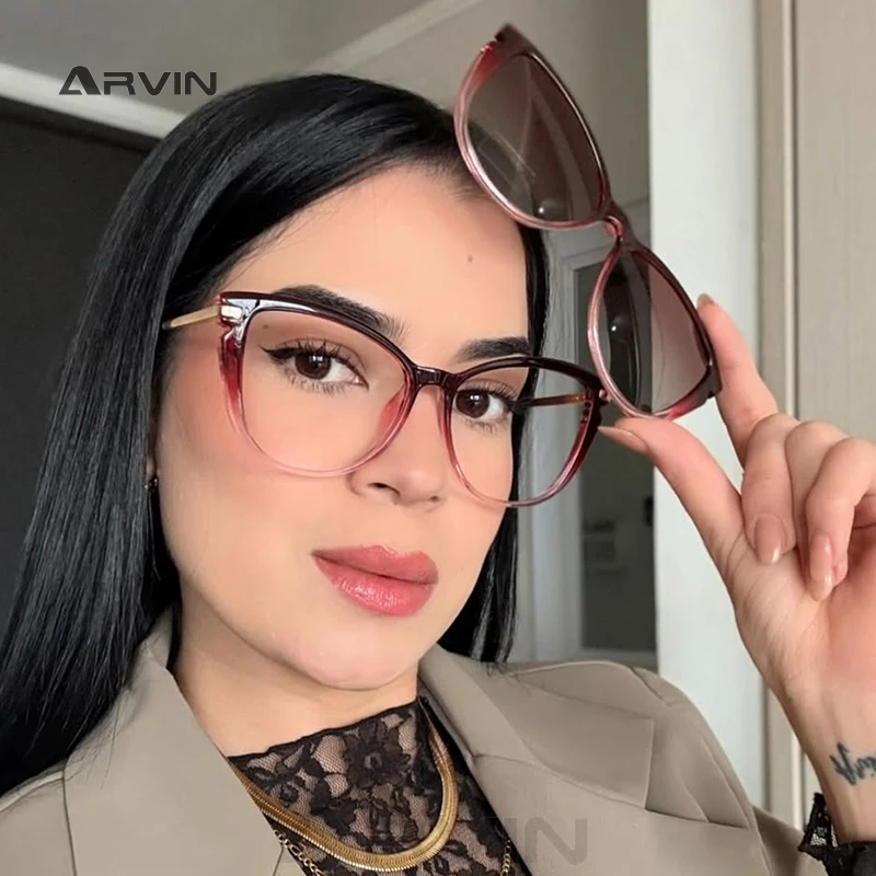 

Поляризованные магнитные солнцезащитные очки, женские дизайнерские очки 2 в 1, очки с клипсой по индивидуальному заказу, женские очки для чтения Cateye