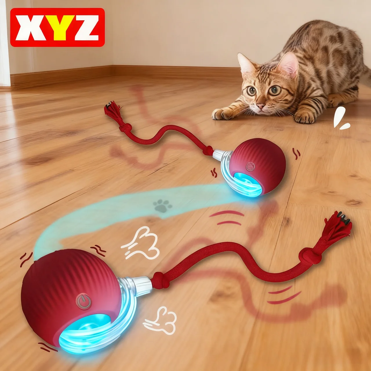 New Cat Interactive Ball Toy Automatic Rolling Ball Faux Tail Rechargeable Smart Pet Electric Toy Dog Cat Training Imitate Mouse