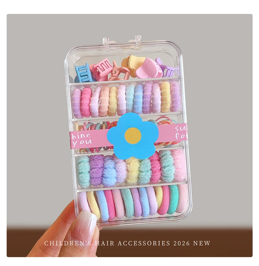 100 Stück/Box 2026 Neue Bonbonfarbene Koreanische Haaraccessoires für Kinder Hochelastische Schonende Haargummis Haarklammern für Mädchen Kleinkind Geschenk – Detail 8