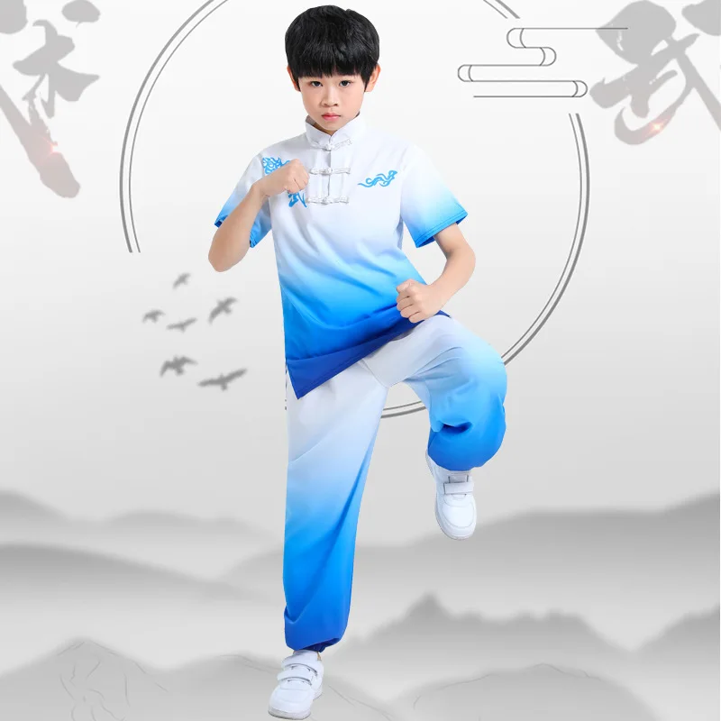 Uniforme tradicional de Tai Chi para crianças e adultos, roupas de Kung Fu Wushu, fantasia de Wing Chun para meninos, calça de manga curta vintage verão