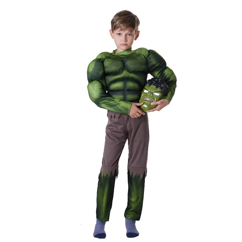 Halloween Party Costumes Kid's Green Giant Muscle Model Clothing,CosplayJumpsuits And Hulk Masks, Children Adult Cosplay Clothes