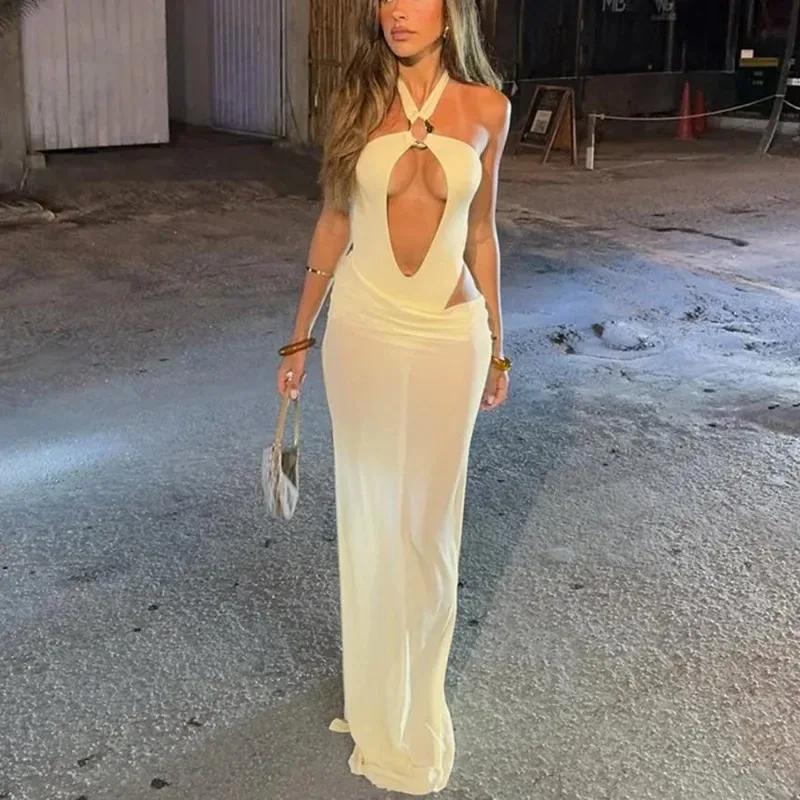 

Talenza Vacation Long Dress Set Sexy Hollow Out Bodysuit See Through Long Skirt Set Summer Beach Party Looks Women's Dress Set