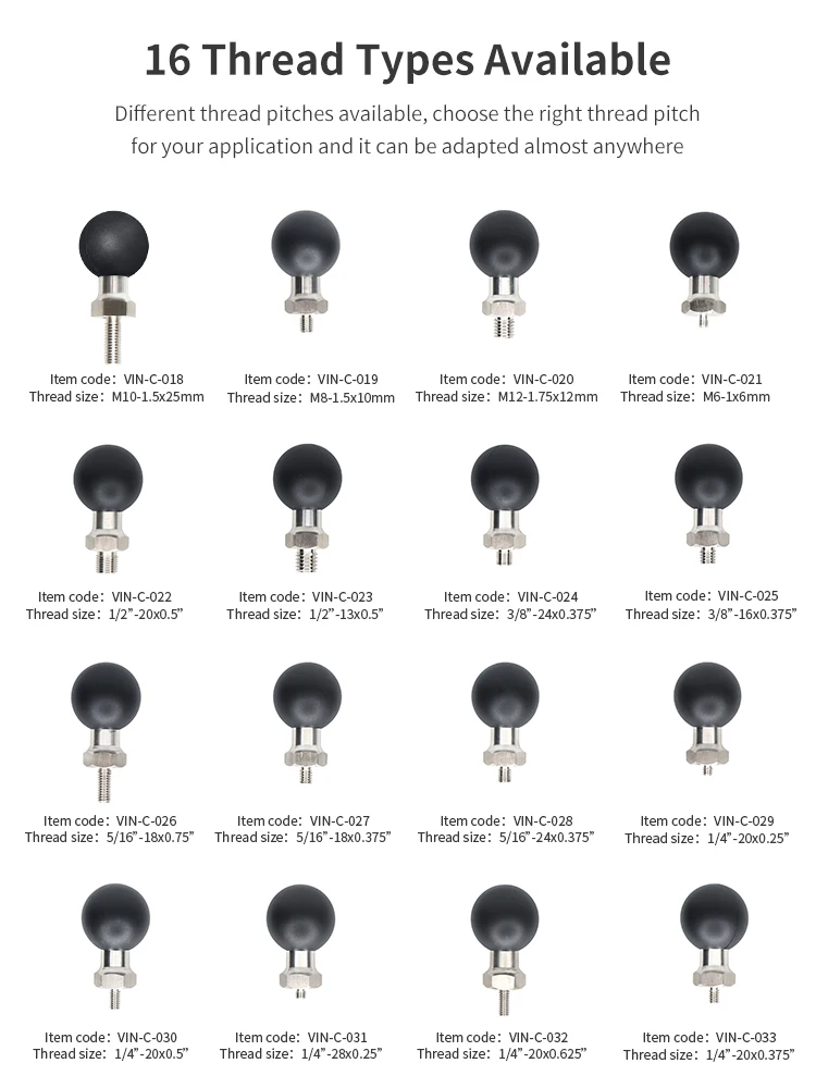VINmounts 1.5in C-Size Ball Head Bolt Base M6 M8 M10 M12 etc  Thread RAM Compatible Tablet Mount