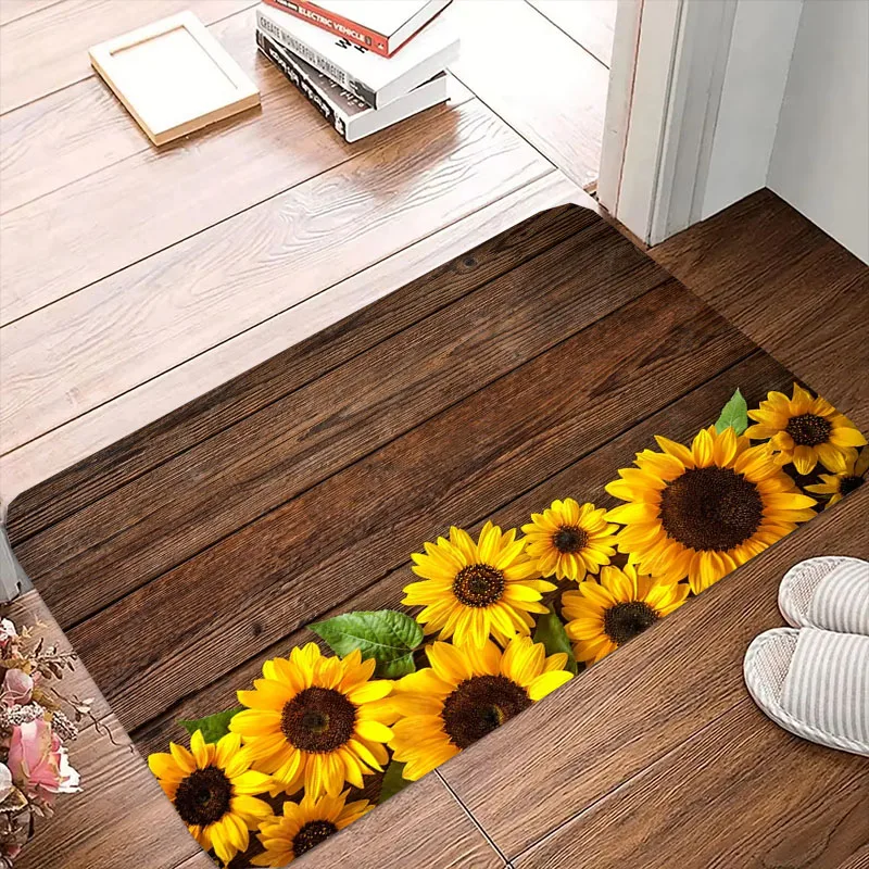 Sunflower Printed Bath Entrance Doormat Anti-slip Living Room Carpet Bedroom Kitchen Balcony Area Rug Floor Mats Home Decoration