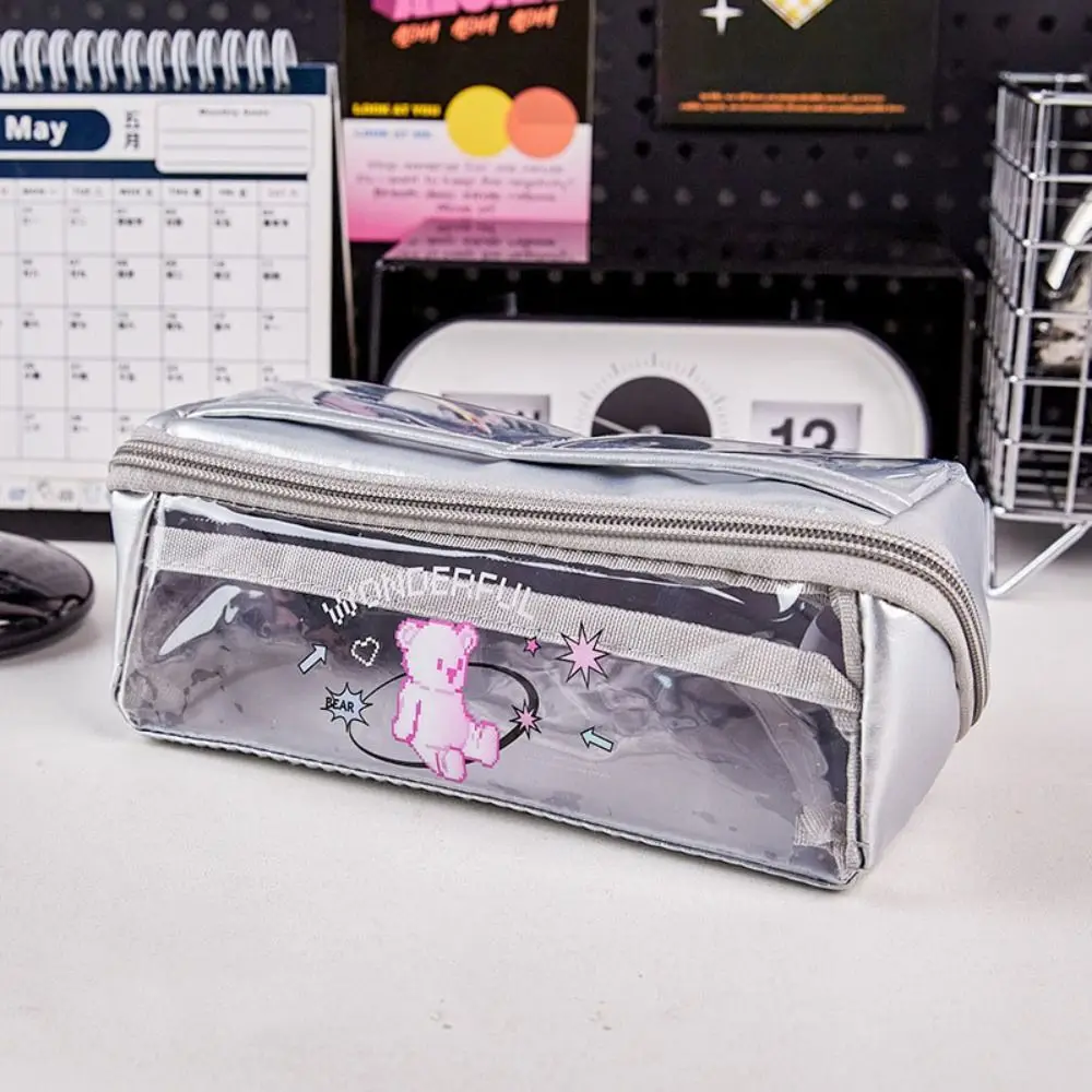 Cute American Pen Bag Large Capacity Silver Pencil Case High Appearance Level Multi-Layer Card Display Bag Girls