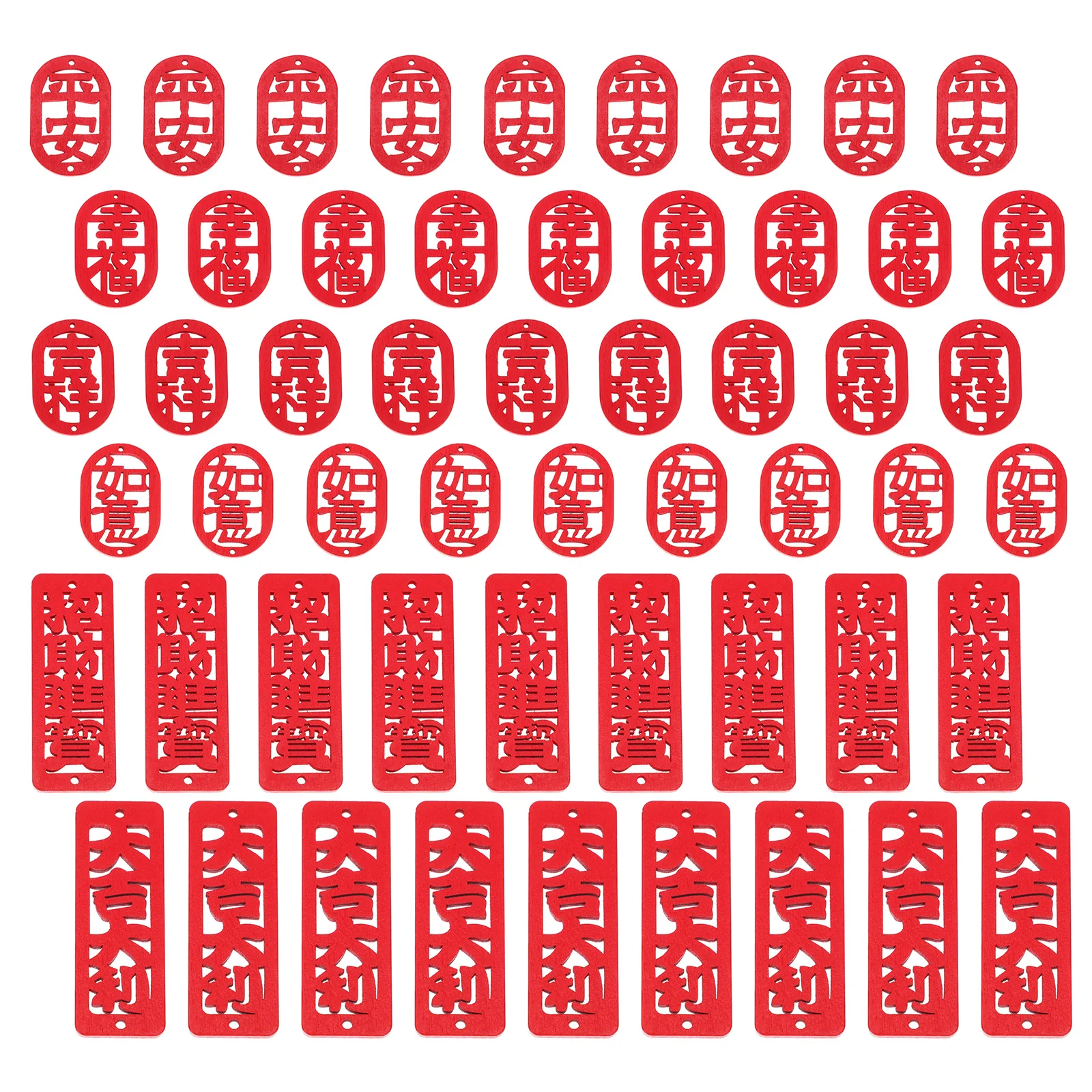 

60 Pcs Wooden Auspicious Decorations DIY Hanging Crafts Spring Festival Red Party New Year Pendant Accessories
