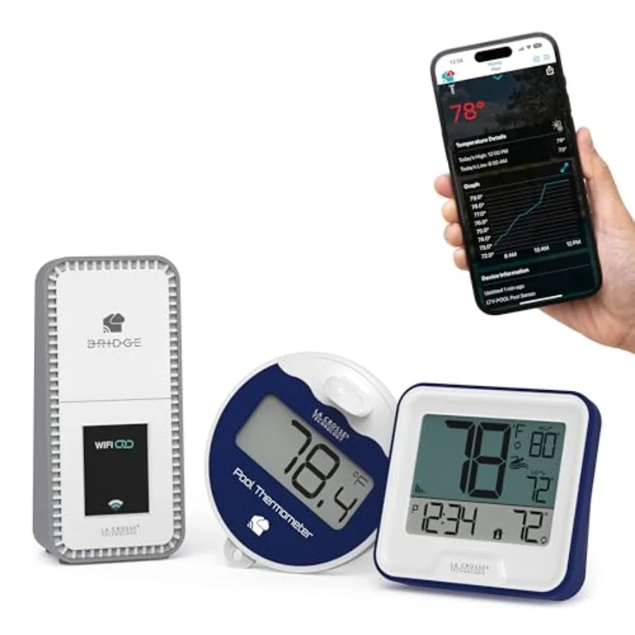 

Pool Preserver with Display Wi-Fi Alert System, The Bridge Gateway, Pool Temperature Sensor, Indoor Pool Temperature Display, A