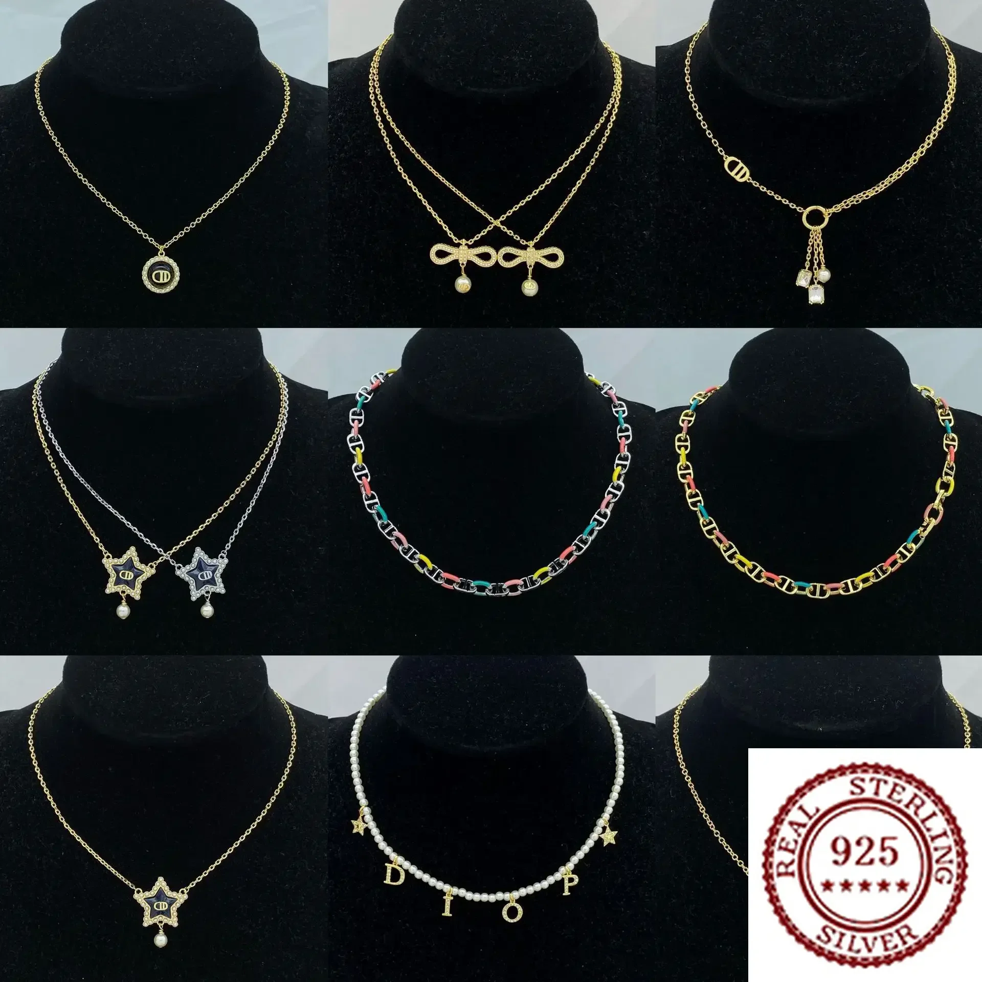 

2025 New Trendy DIY Pure Silver Classic CD Letter Set With Diamond Pearl Necklace Women's Light Luxury Minimalist Style Pendant