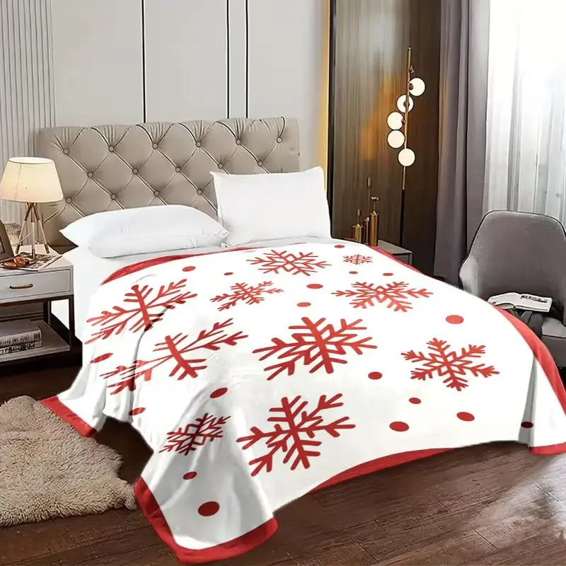 VIKAMA Ins Nordic Style Christmas Snowflake Flannel Throw Blanket White Red Snow Print Warm Sofa Bedroom Home Decor Cover - view 4