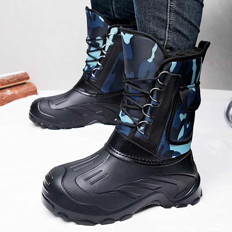 

New Men's Winter Boots Platform Men's Snow Boots Warm Thick Plush Waterproof Outdoor Sports Fishing Work Boots Plus Size 39-46
