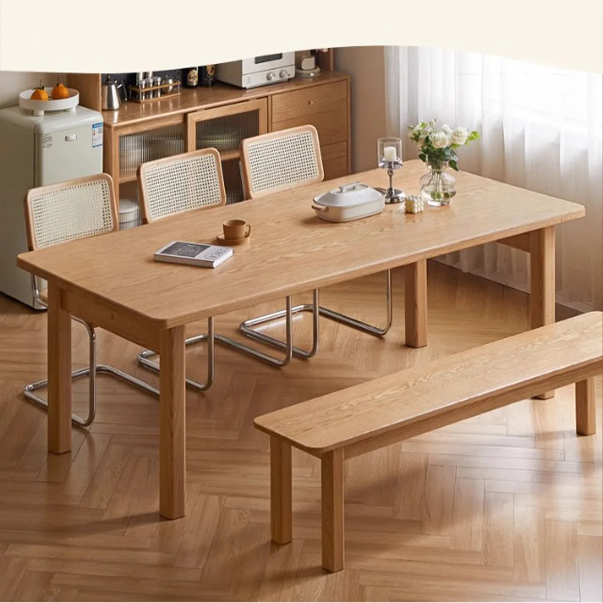 

# Wood Dining Table Nordic Log Meeting Table Modern Simple Oak Large Dining Room Table