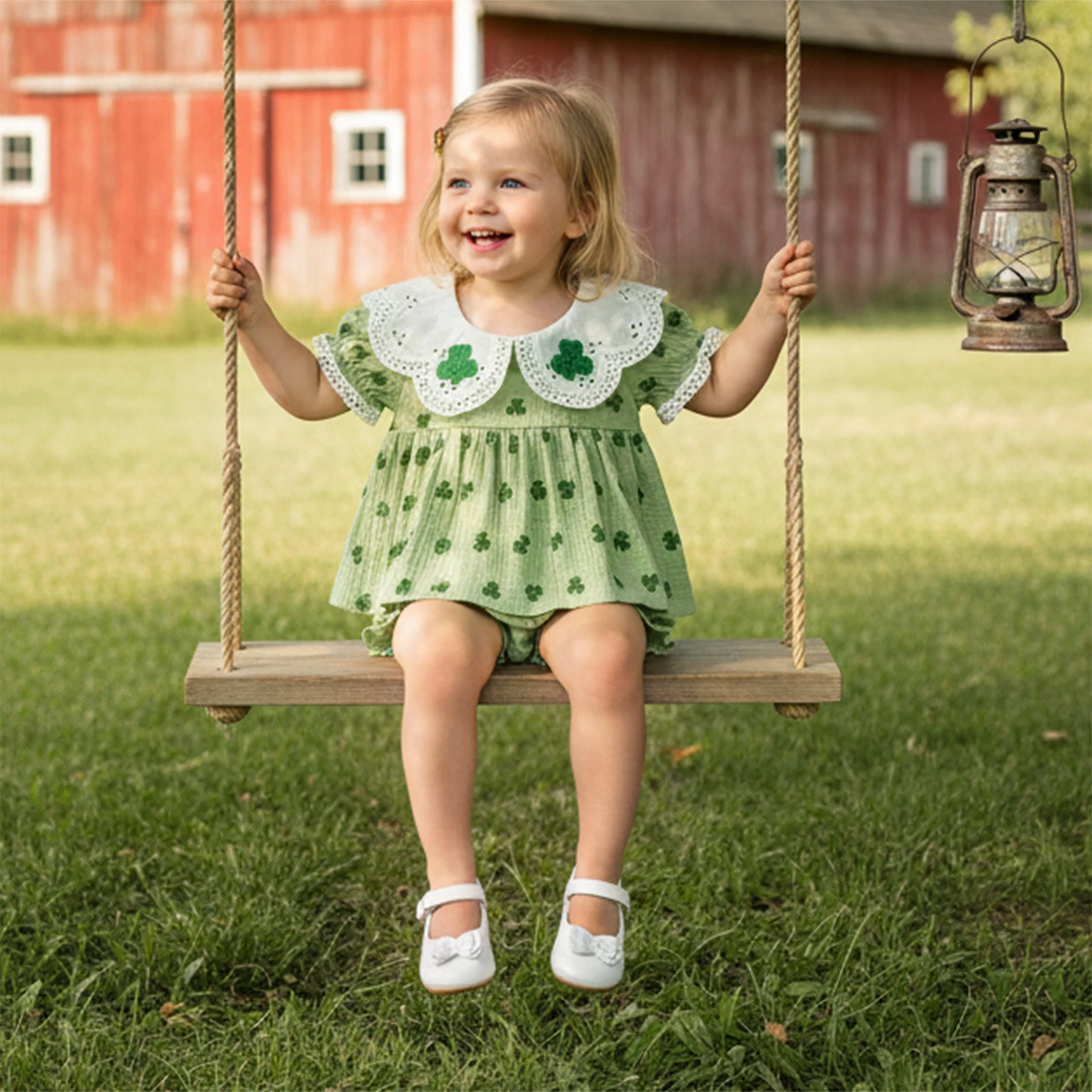 Infant Baby Girls St. Patrick's Day Outfits Short Sleeve Doll Collar Clover Print Tops PP Shorts Spring Summer Sets