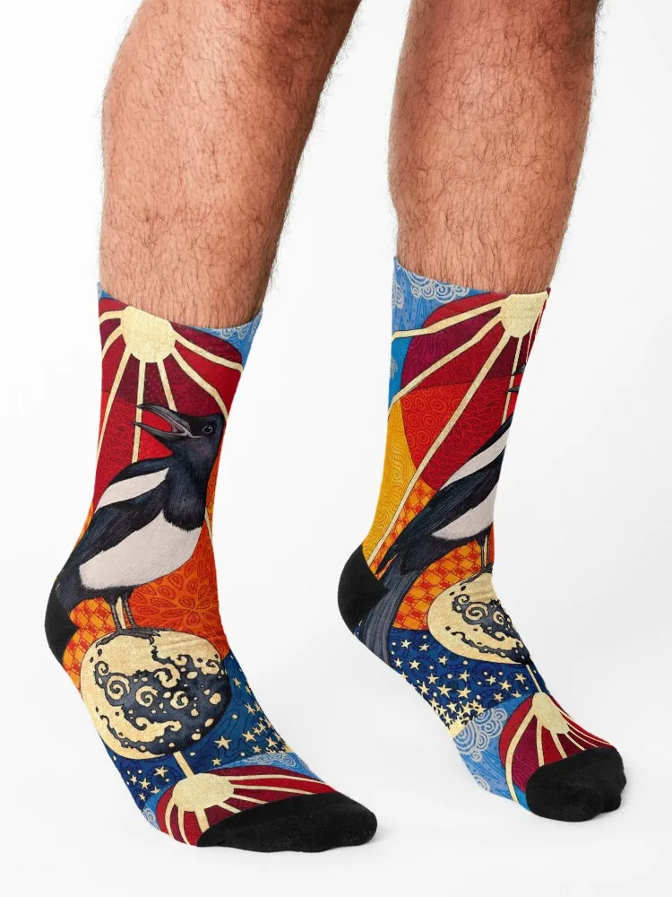Mixed media occult tarot magpie painting Socks custom gym Rugby japanese fashion Woman Socks Men's