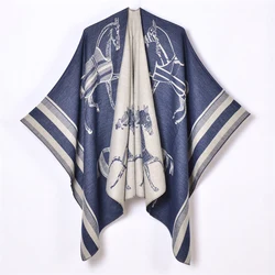 Luxury Fashion Cashmere Poncho Women Man Jacquard Scarf Winter Warm Shawl Cape Pashmina Female Warm Shawl Blanket Stole Cloak