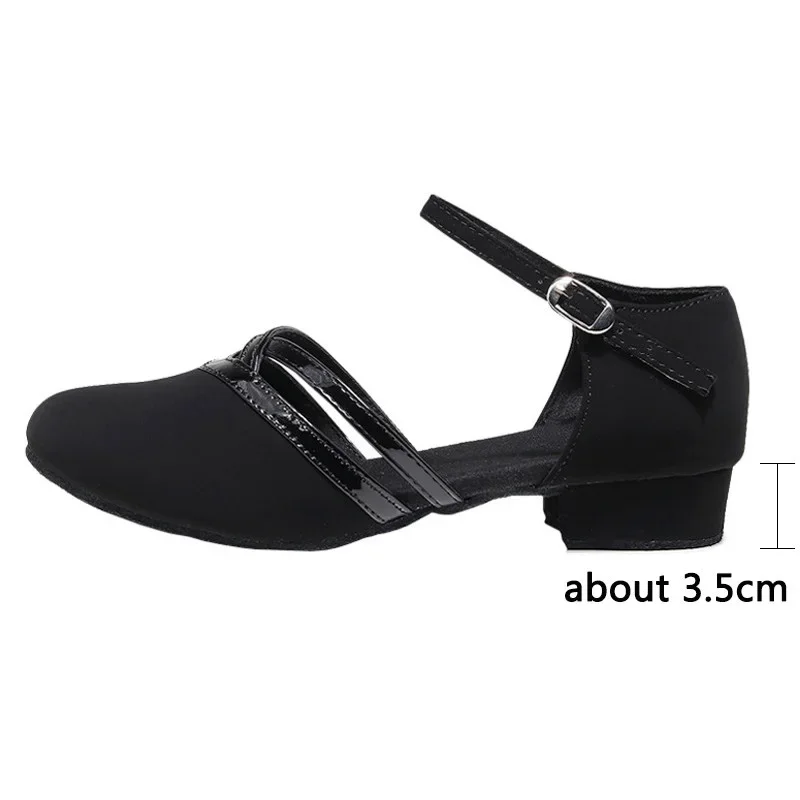 Hot Sale Ladies Ballroom Latin Dance Shoes Black Salsa Low Heels 3.5cm Samba Tango Shoes Soft Sole Party Ballroom Standard Shoes