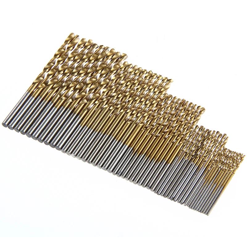 50pcs Coated HSS High Speed Steel Drill Bit Set For Wood Woodworking Tool 1/1.5/2/2.5/3mm Power Drilling Tools Drill Bits
