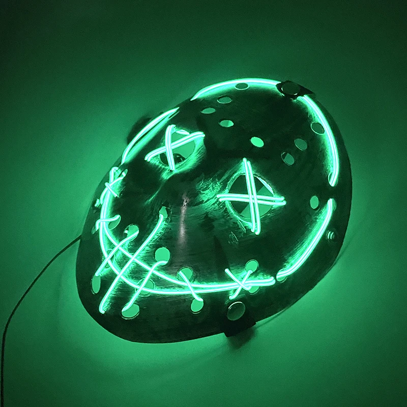 ภาพยนตร์ที่มีชื่อเสียงหน้ากากเรืองแสงตกแต่ง Props Luminous คอสเพลย์ Jason Killer หน้ากาก Neon Light Up หน้ากากบ้านผีสิงอุปกรณ์