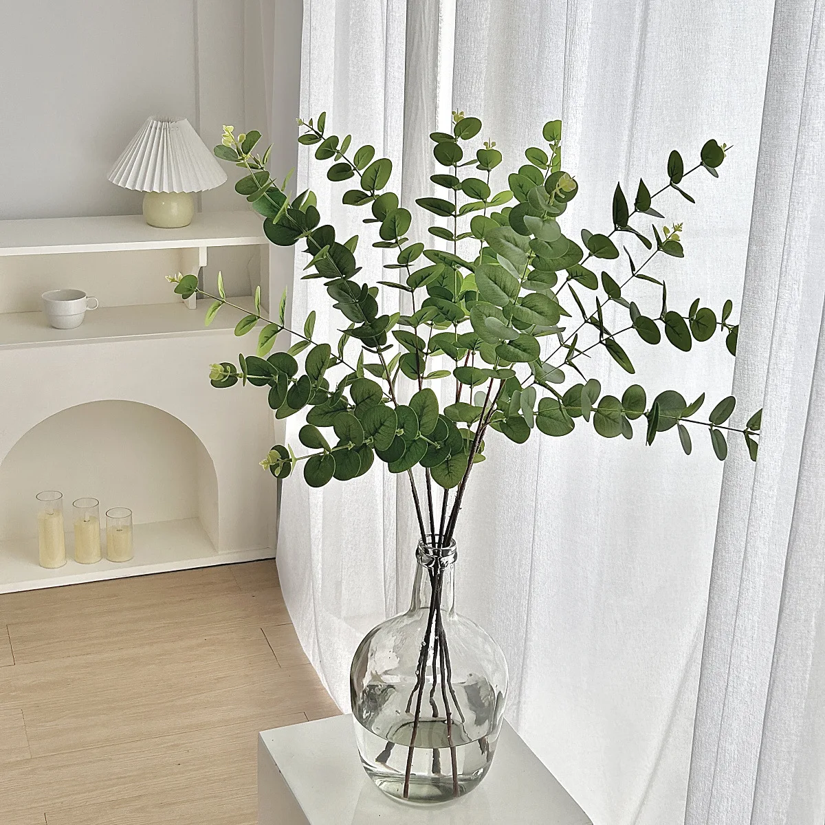 

5Pcs 3-forks Printing Latex Film Eucalyptus Leaf Fake Green Plant Wedding Decor Flower Arrangement Party Home Living Room Decor