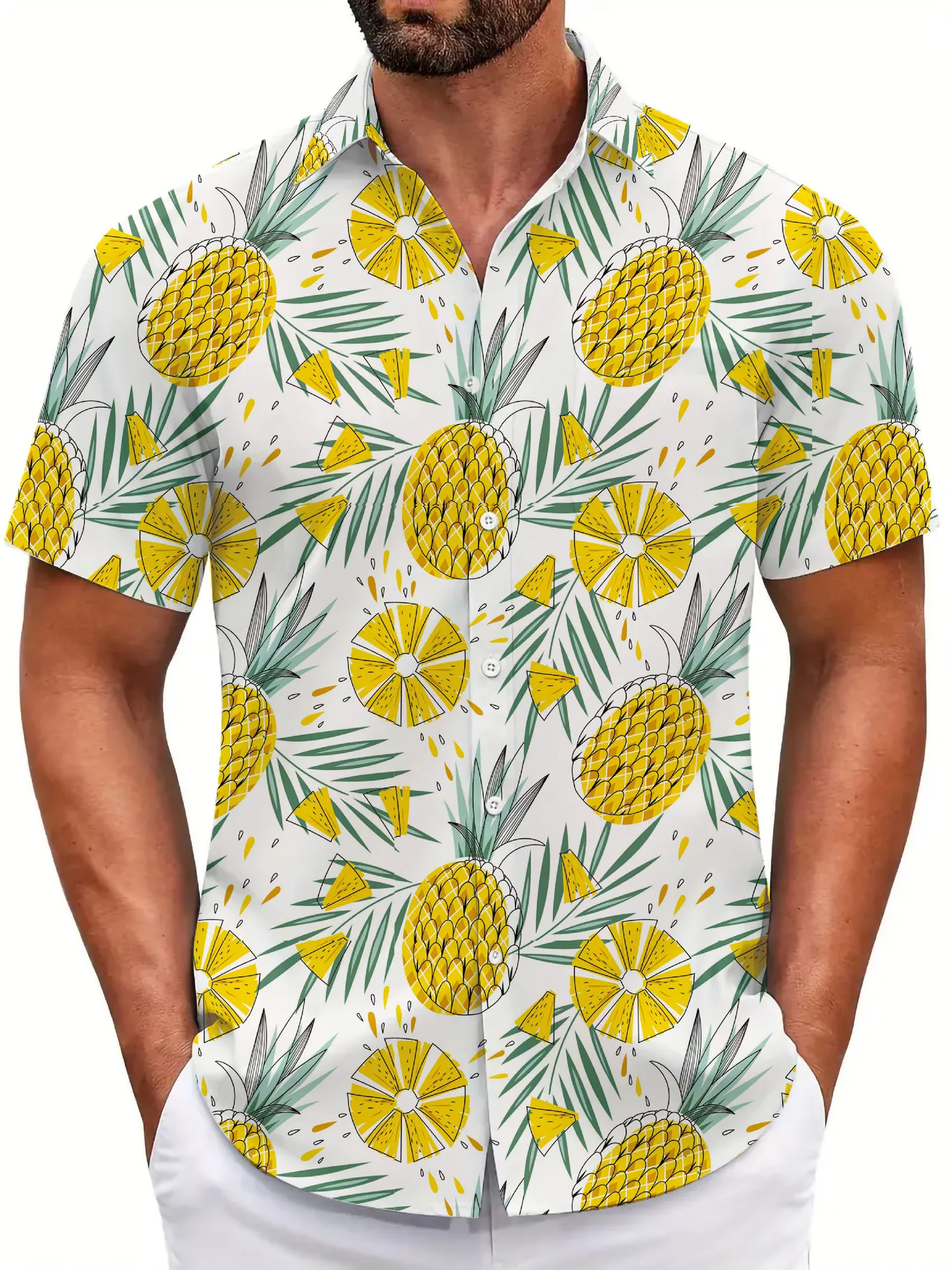 Men's Tropical Fruit Hawaiian Style 3D Printed Shirt Men's Lapel Short Sleeve Beach Casual Thin Breathable Outdoor Vacation Top