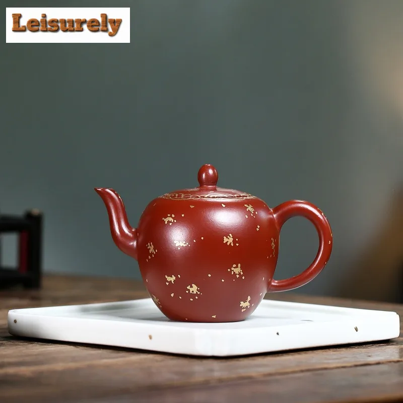 200ml Yixing Purple Clay Teapots Handmade Sprinkle Gold Beauty Shoulder Pot Raw Ore Dahongpao Mud Tea Making Kettle Zisha Teaset