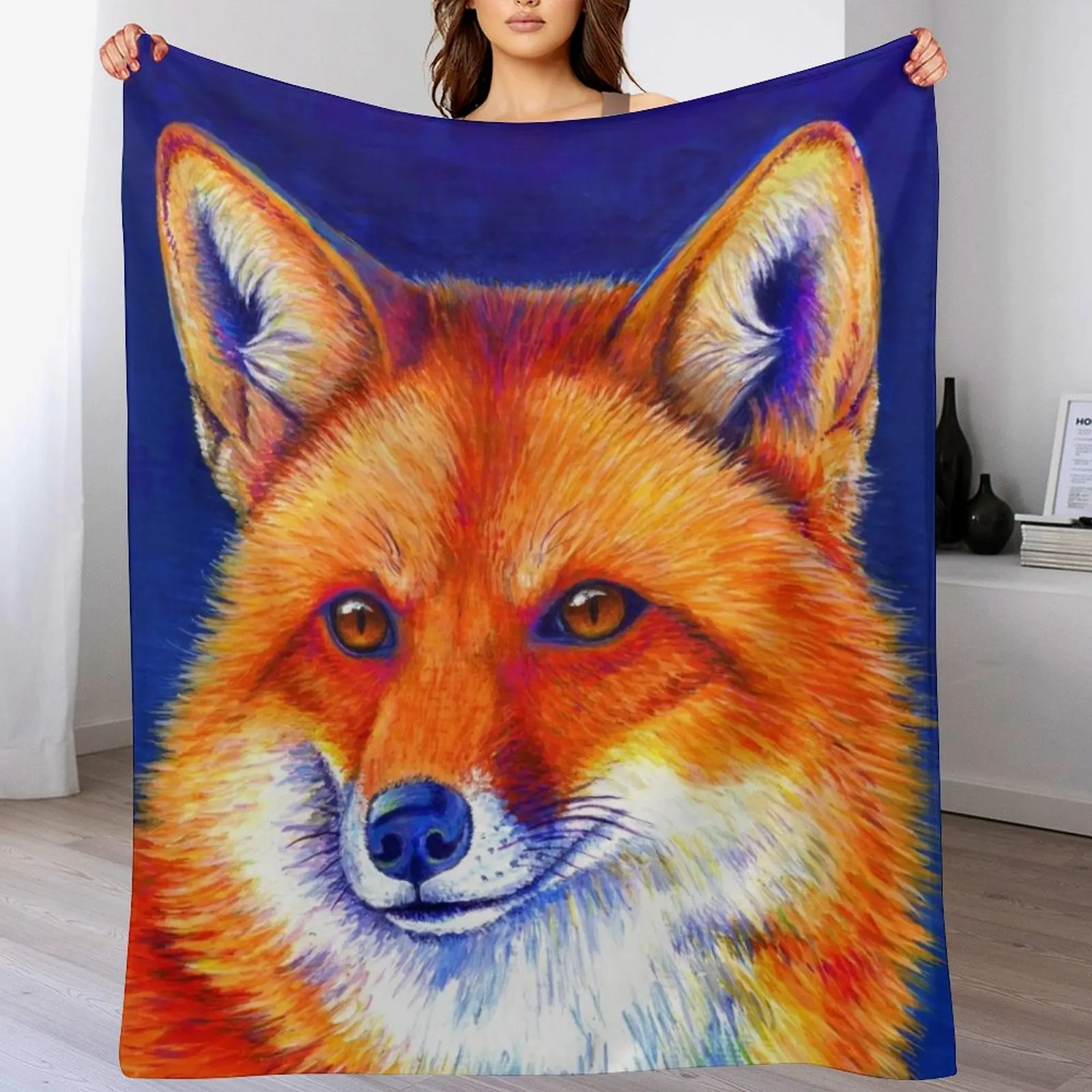 

Vibrant Flame - Colorful Red Fox Throw Blanket Plush Blankets For Baby Thermal Blankets