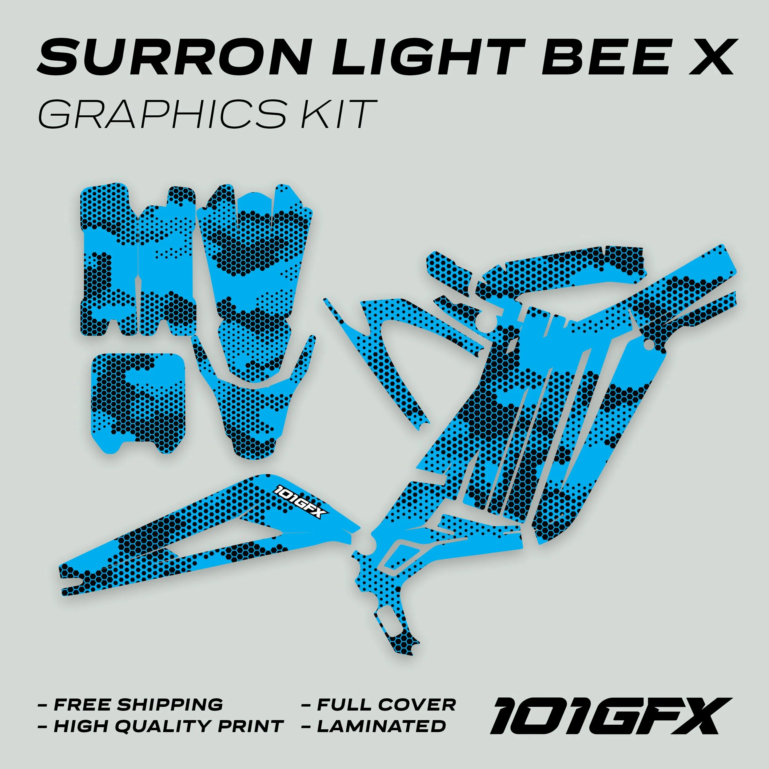 Graphics Kit HEXOCAM CYAN Stickers Honeycomb Camo Camouflage Hexagon Style Laminated  L1E eBike Emoto For Surron Light Bee X