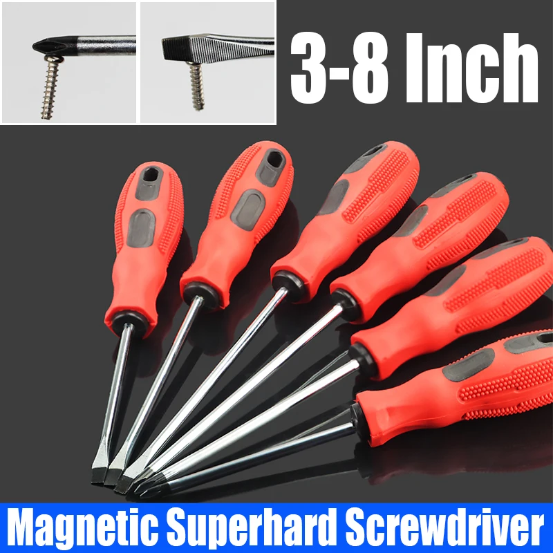 1PCS 3/4/5/6/8 Inch Magnetic Screwdriver Tool Flat Head Cross Screwdriver Phillips/Slotted Head Screw Driver For Home Repair