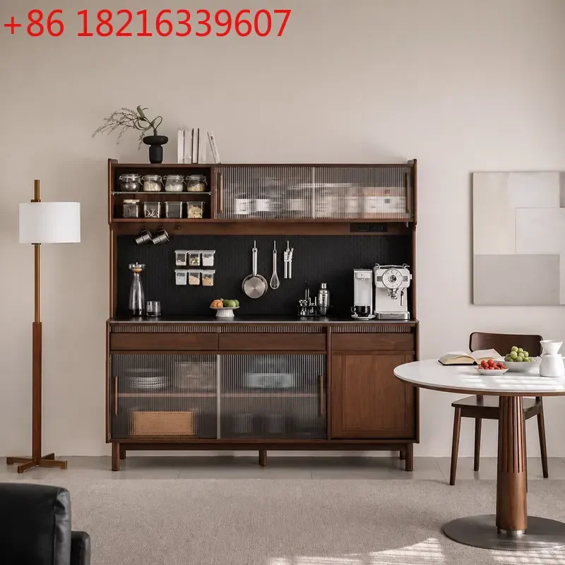YAONordic Solid Wood Dining Side Cabinet Black Walnut Living Room Storage Wine Cabinet Tea Kitchen High Locker