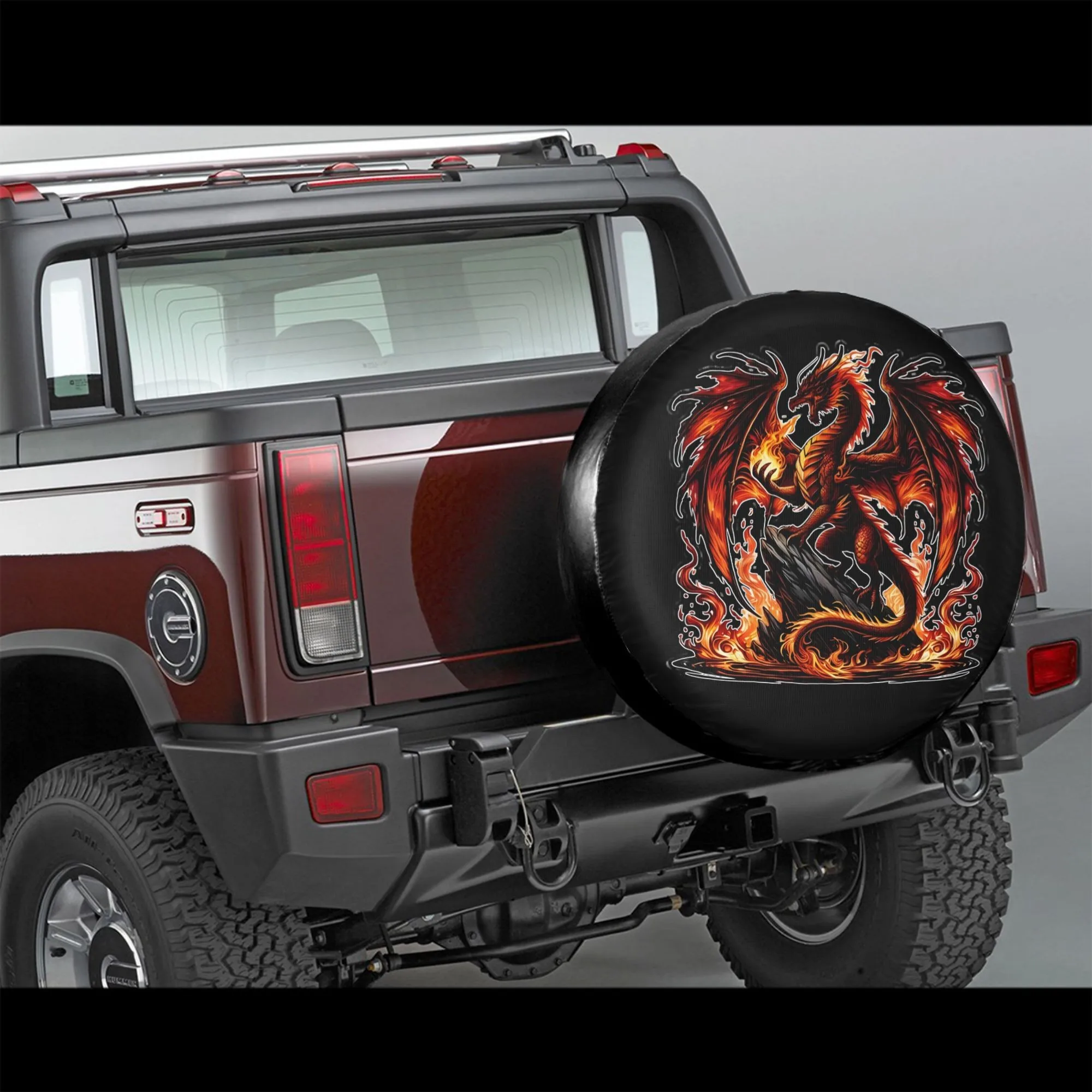 

Fiery Red Dragon Spare Tire Cover Waterproof Protection Universal Fit Durable SUV Accessory