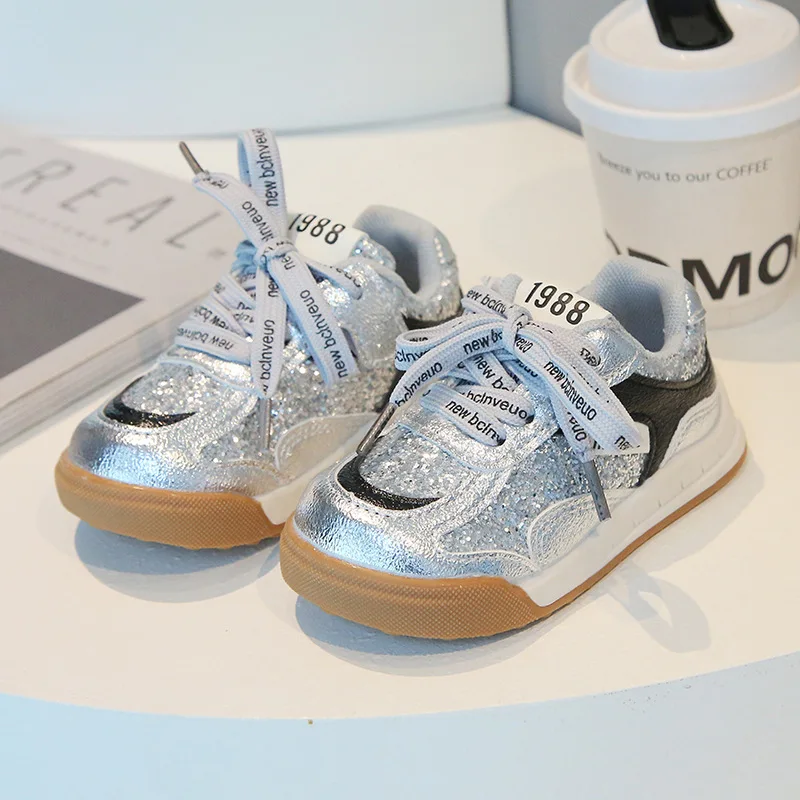 

Spring Autumn Children Moral Training Shoes Girls Casual Board Shoes Boys Sequins Sneakers Kid Soft Sole Front Lacing Gump Shoes