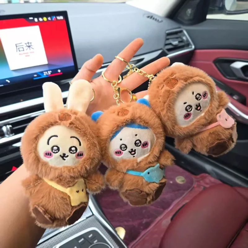 Chiikawa Hachiware Usagi Kawaii Anime Cartoon Pendant Cross-dressing Plush Capybara Doll Keychain Bead Chain Hardware Buckle