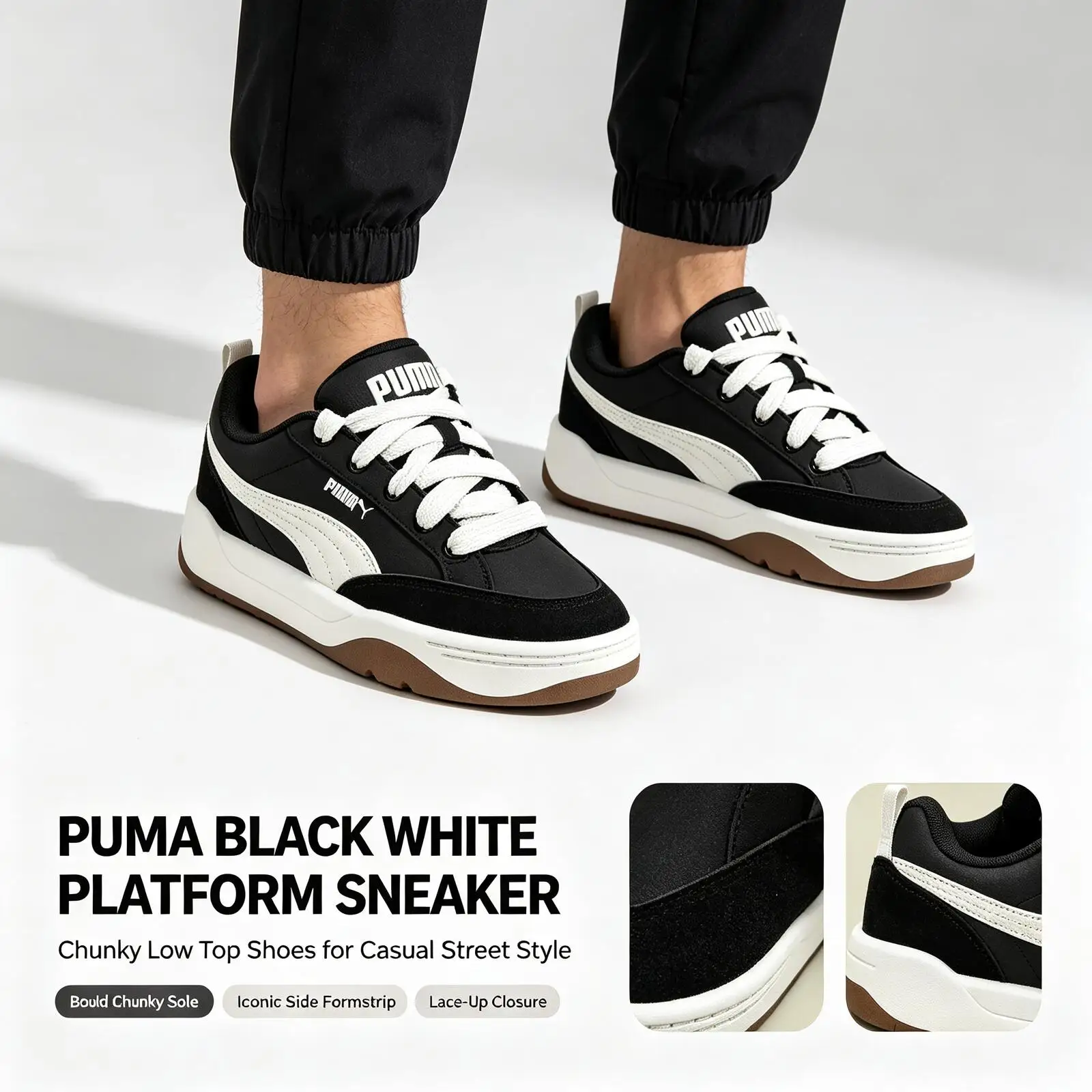 New Hot Puma Black White Platform Sneakers for Men Women Chunky Low Top Casual Street Walking Shoes Versatile Casual Shoes
