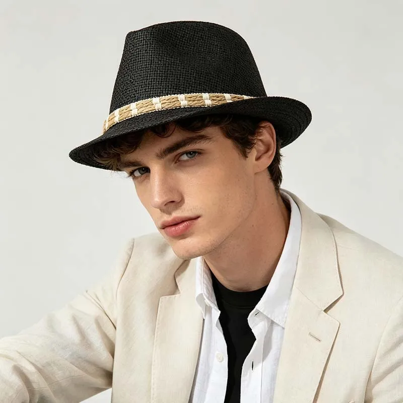 Straw Fedora Hat for Men Women Sun Protection Breathable Summer Sun Hat British Vintage Jazz Cap Outdoor Beach Panama Hat