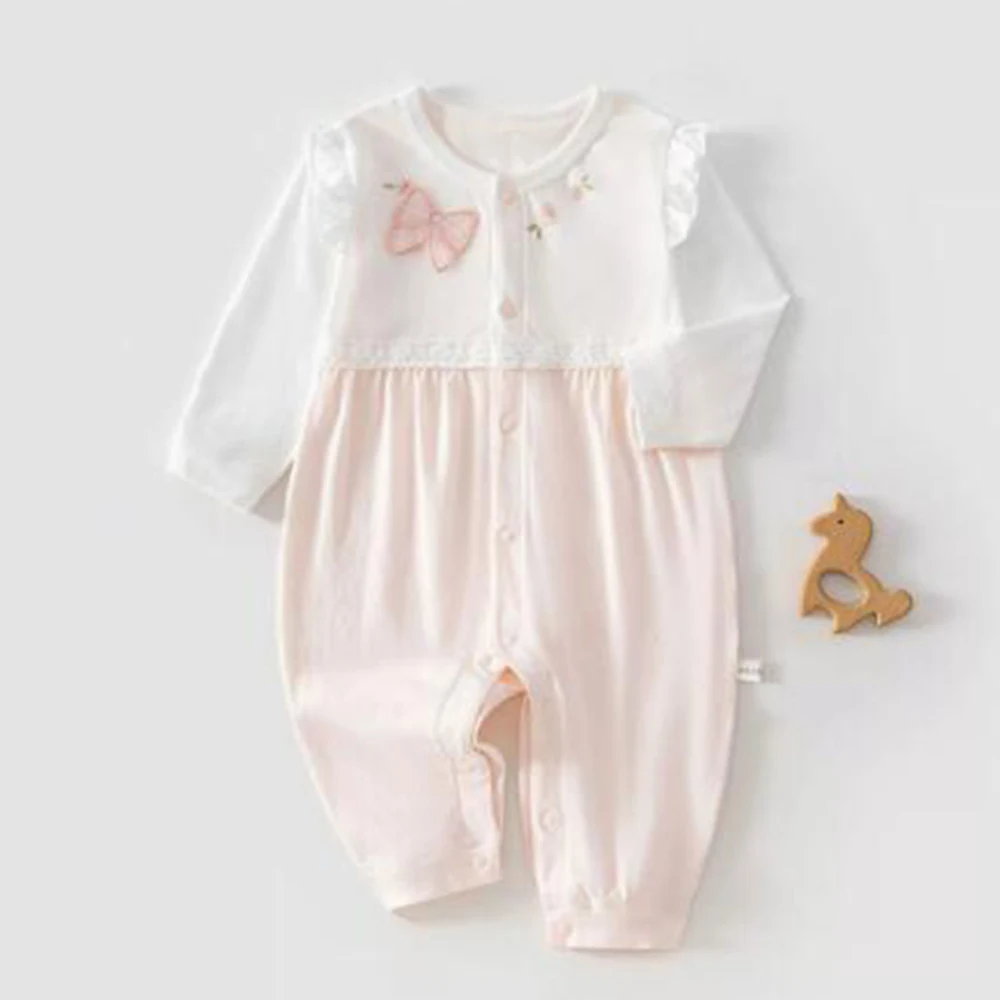 

Baby Boutique Clothing Thin Embrodiery Patchwork Princess Cute Baby Girl Summer Romper Long Sleeve Air Conditoning Room Jumpsuit