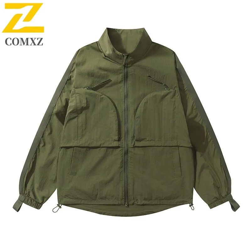 

COMXZ 2025 Men Stand Collar Jacket Youth Outdoor Casual Sport Coat Versatile Trendy Student Outerwear Fashion