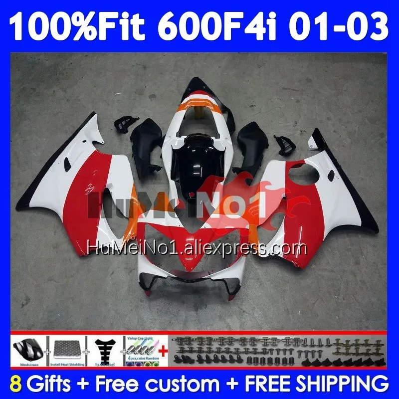 Red White Injection Body For HONDA CBR 600 F4i 600F4i 600CC CC 34No.0 CBR600F4i 01 02 03 CBR600 F4i 2001 2002 2003 Fairings