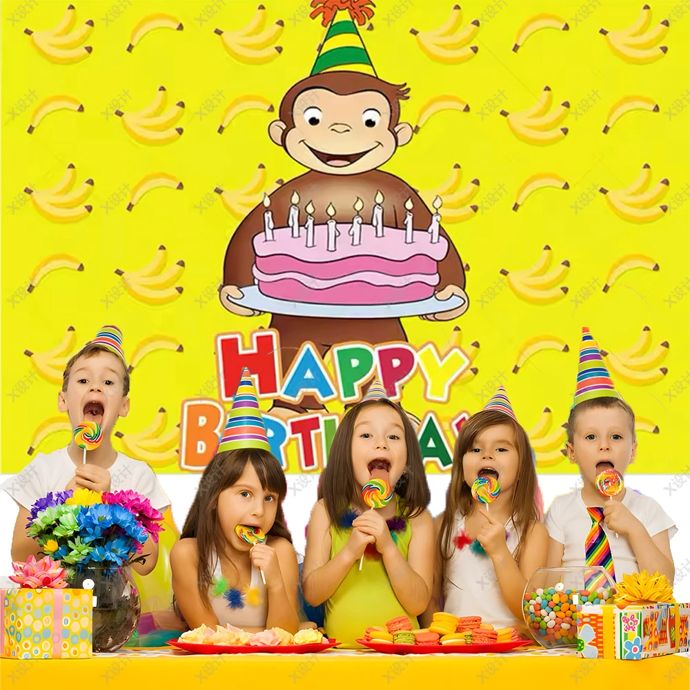 لطيف الكرتون جورج القرد خلفية الأطفال حفلة عيد ميلاد راية لوازم الديكور هدايا حفلات الطفل الفينيل صورة تبادل لاطلاق النار الدعامة