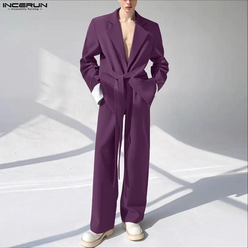 

INCERUN мужские комплекты в стиле пэчворк, пиджак с длинными рукавами и брюки с лацканами, комплекты из двух предметов, уличная одежда, свободные модные мужские повседневные костюмы 2025 года