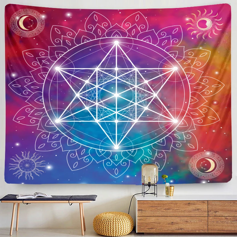 

Sun Moon Mandala Tapestry Wall Hanging Psychedelic Magic Array Boho Hippie Wall Tarot Divination Rug Home Background Decoration