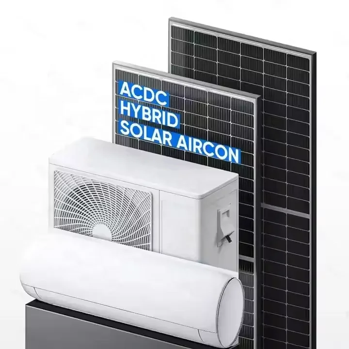 บนตาราง Ac Dc Solar Hybrid ติดผนัง Mini แยกเครื่องปรับอากาศสําหรับ Home Hotel 9000BTU 12000BTU 18000BTU 24000BTU